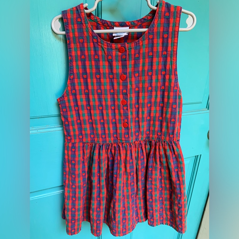 Vintage Osh Kosh The Genuine Article Plaid Apple School Dress Jumper Size 5 - Picture 2 of 12